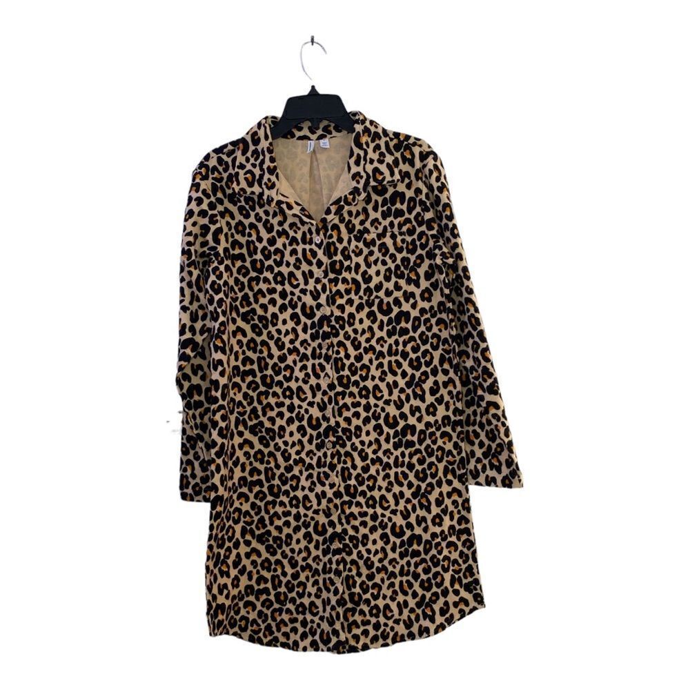 Nordstrom Leopard Print Flannel Nightgown Button Front Size Small